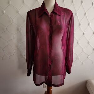 Vintage Ox Blood Red Sheer Button Down Blouse • Norton McNaughton • Large